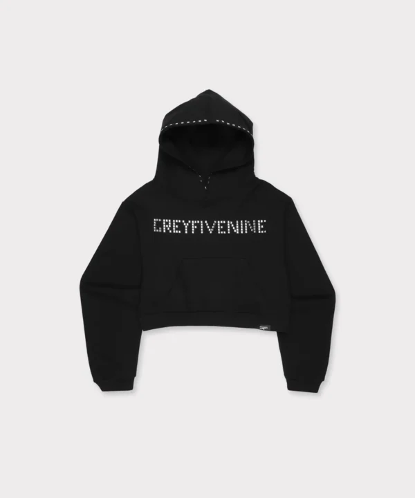 CRUST CROPPED STUDDED WOMENS HOODIE (BLACK)